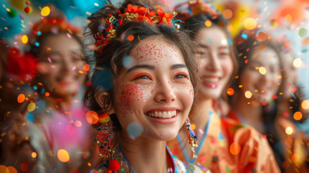 Friendship Day, worldwide celebration of human connection. scene of friends celebrating each other's cultural traditions, their open-mindedness and appreciation for diversity strengthening their bondの素材