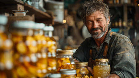 Cider. man preparing cider at home farm -の素材
