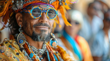 Timkadin Festival (Morocco). people on event, man in an unusual ethnic costume in the theme of the festivalの素材