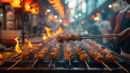 Golden Week Adventure in Japan. Immerse yourself in the vibrant energy of a Tokyo festival, experiencing the sights, sounds, and delicious street food.の素材