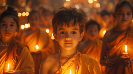 Vesak Festival . young boy who discovers the true meaning of Vesak while accompanying his family to a temple celebration.の素材