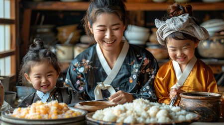 huseok Festival . experience of making songpyeon rice cakes with your family, sharing the recipe and cultural significance of this traditional treat.の素材