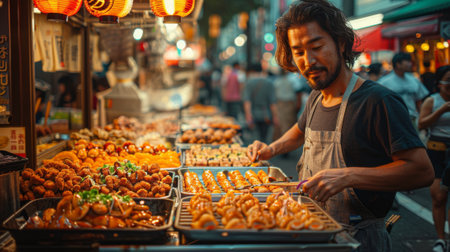Golden Week Adventure in Japan. vibrant energy of a Tokyo festival, experiencing the sights, sounds, and delicious street food.の素材