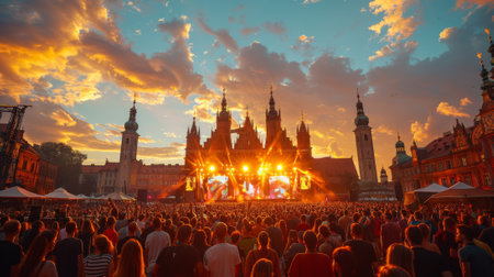 Krakow Live Festival (Poland). Locals from Krakow and surrounding areas embrace the festival, contributing to its unique character and providing a warm welcome to visitors.の素材
