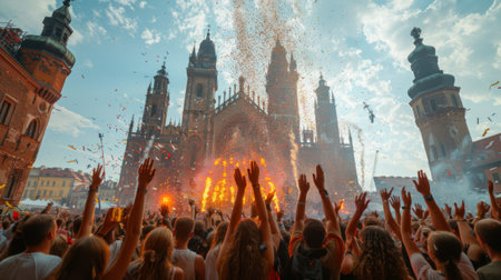 Krakow Live Festival (Poland). Locals from Krakow and surrounding areas embrace the festival, contributing to its unique character and providing a warm welcome to visitors.の素材
