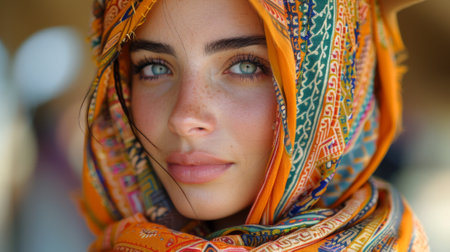 Timkadin Festival (Morocco). woman in fashion collection inspired by the vibrant colors, intricate patterns, and traditional motifs of Berber craftsmanship, as seen at the Timkadin Festival.の素材