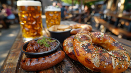 Oktoberfest. The air is filled with the smell of beer, sausages, and pretzels.の素材