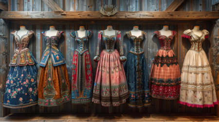 Oktoberfest in Germany. fashion collection of traditional Bavarian costume inspired by the colors, intricate patterns, and cultural symbolism of Oktoberfest.の素材