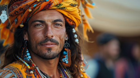 Timkadin Festival (Morocco). people on event, man in an unusual ethnic costume in the theme of the festivalの素材