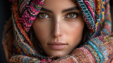 Timkadin Festival (Morocco). woman in fashion collection inspired by the vibrant colors, intricate patterns, and traditional motifs of Berber craftsmanship, as seen at Timkadin Festival.の素材