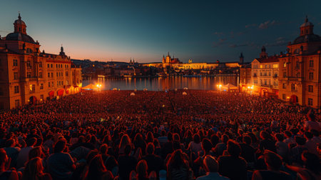 Prague Spring International Music Festival Prompts. International Audience: Music lovers from all corners of the globe converge at the festival, creating a diverse and culturally enriching atmosphere.の素材