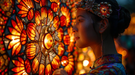 Chinese Lantern Festival. process of crafting an intricate lantern, showcasing the artistry and cultural symbolism involved.の素材