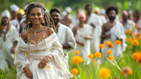 Vesak Festival. fashion collection of traditional Sri Lankan clothing inspired by the white robes worn by Buddhists during Vesak, including Buddhist symbols and motifs.の素材