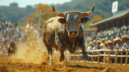 Chuseok Festival. Exciting bullfighting matches and traditional Korean games, such as ssireum Korean wrestling and jegichagi foot shuttlecock add touch of lively competition and cultural entertainmentの素材