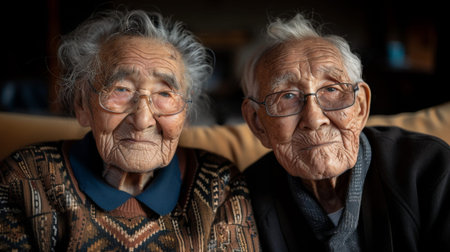 Friendship Day, a worldwide celebration of human connection. A portrait of two elderly friends reminiscing about their shared past, their faces etched with the memories of a lifetime of friendship.の素材