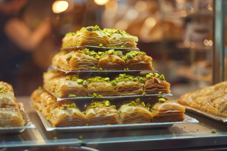 Turkish baklava, traditional oriental sweet. with nuts, honey, puff pastry - a must try in Istanbulの素材
