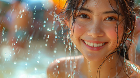 the Songkran festival in Thailand, beautiful womanの素材