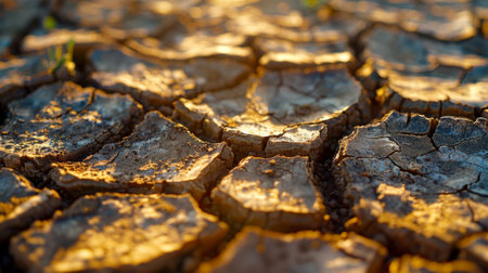 A parched, cracked Earth with deep fissures, highlighting the effects of drought and desertification caused by climate change.の素材