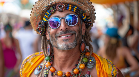 Timkadin Festival (Morocco). people on event , man in an unusual ethnic costume in the theme of the festivalの素材