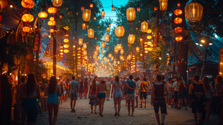 Sziget Festival in Budapest, Hungary. Art and Culture: Art installations, street performers, and theatrical productions add visual and creative flair to the festival experience.の素材