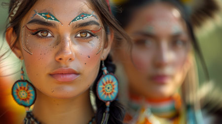Native American Heritage Month. A Native American person wearing traditional regalia, their expression filled with pride and self-determination, symbolizing the enduring strength of cultural identityの素材