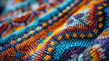 Indigenous Peoples' Day. A vibrant display of Indigenous beadwork, showcasing the intricate patterns and colors that represent their cultural heritageの素材