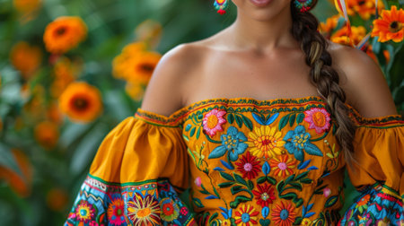 Dia de los Muerto. woman carefully selecting a traditional catrina dress from her closet, its vibrant colors and intricate embroidery reflecting the elegance and cultural significance of this attire.の素材