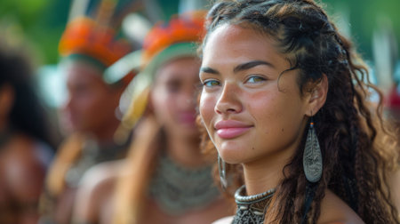 International Day of the Worlds Indigenous Peoples. culture of Maori women against the backdrop of New Zealands beautiful natural surroundingsの素材