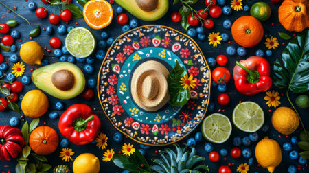 Hispanic Heritage Month. food festival concept with festive backdrop showcasing culinary traditions and cultural prideの素材