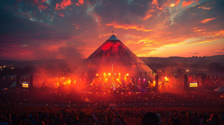Glastonbury Festival. Numerous other stages offer a diverse range of music, from emerging artists to established acts, ensuring there's something for everyone.の素材