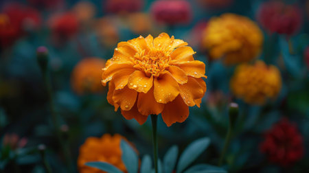 Dia de los Muertos, Mexican holiday. A close-up shot of a single marigold flower, its delicate petals and rich color capturing the beauty of this symbolic flowerの素材