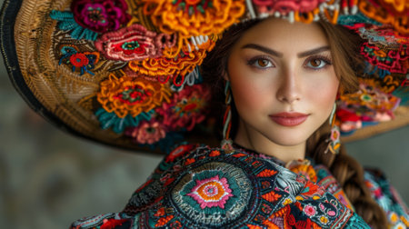 Dia de los Muertos. catrin's costume, featuring traditional charro suit adorned with embroidery and intricate details, reflecting the elegance and cultural significance of this attire.の素材