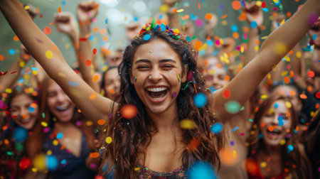 Friendship Day, worldwide celebration of human connection. scene of friends celebrating each other's cultural traditions, their open-mindedness and appreciation for diversity strengthening their bondの素材