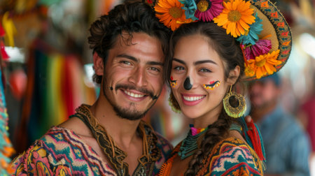 Dia de los Muertos, Mexican holiday. Young couple dressed for Mexico's Day of the Deadの素材