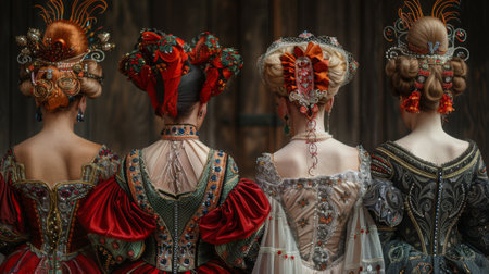 Venetian Carnival in Italy. fashion collection of traditional Venetian costume inspired by the colors, intricate patterns, and cultural symbolism of Venetian Carnival.の素材