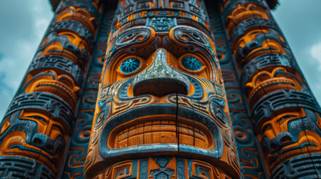 International Day of the Worlds Indigenous Peoples. Emphasize beauty and intricate details of Maori cultural elements like moko, feather cloaks, waka carvings, whariki patterns, and wharenui designsの素材