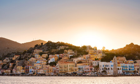 Symi Island, Greece - April 20, 2023 : Symi Island view in Greece. tiny island of Dodecanese,...