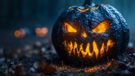 Halloween, the spookiest day of the year, Pumpkin Jack lantern over scary forestの素材