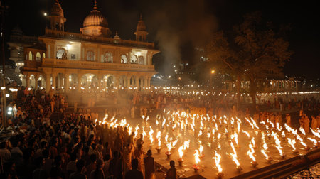 Ganges Aarti Festival. Cultural Spectacle: The Ganga Aarti is not just a religious ritual but also a vibrant cultural spectacle, attracting visitors from all over the world to witness its beauty and spiritual essence.の素材
