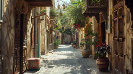 arabic street details, the old city in the style of Arabic architecture.の素材