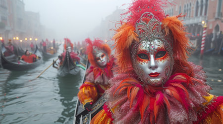 attending the Venice Carnival in Italy, witnessing the elaborate masks, intricate costumes, and romantic atmosphereの素材