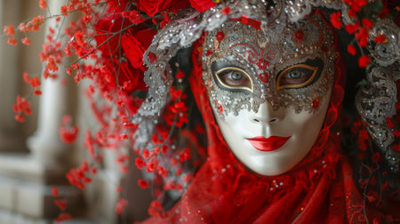 attending the Venice Carnival in Italy, witnessing the elaborate masks, intricate costumes, and romantic atmosphereの素材