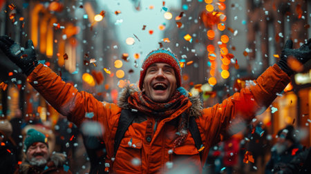 Scottish Hogmanay Festival. An exuberant and electrifying spirit fills the streets of Scotland as people gather to celebrate the end of one year and the joyous beginning of another.の素材