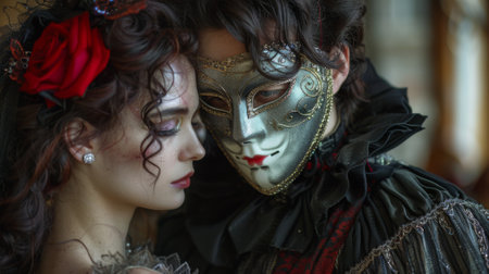 Venetian Carnival. masked stranger who falls in love with another reveler during the carnival, only to discover their true identity at the stroke of midnight.の素材