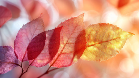 Autumn or fall season. Colorful transparent skeleton leaf background with colorful gradient color palette, pastel colors,の素材