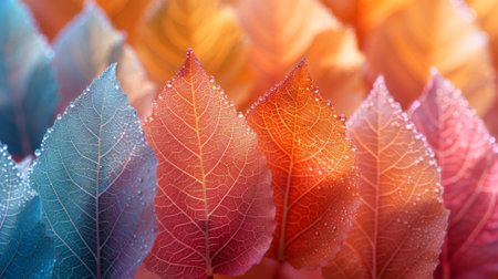 Autumn or fall season. Colorful transparent skeleton leaf background, pastel colorの素材