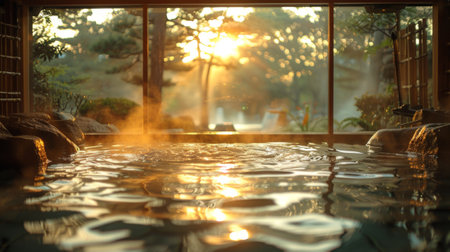 Japan. traveler finds solace in the warm embrace of an onsen, allowing the mineral-rich water to soothe their tired muscles and ease their mind.の素材