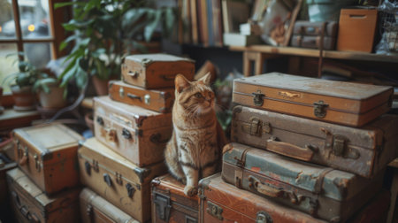 Moving. Packing up memories: Capture the bittersweet process of packing up personal belongings, each item evoking memories and emotions.の素材