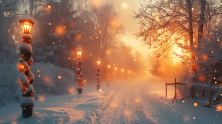 Winter season. Winter Wonderland, Miniature. Misty landscapeの素材