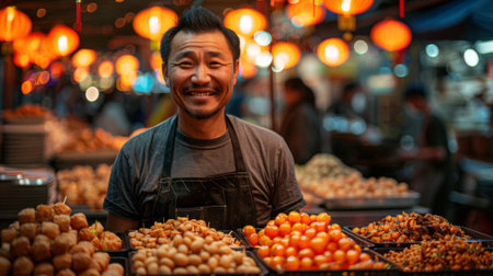 Chinese Lantern Festival. Vendors: Street vendors provide a culinary journey, offering traditional snacks and beverages that tantalize taste buds and enhance the festival experience.の素材